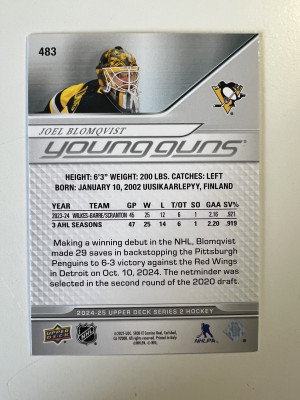 2025 2024-25 Upper Deck Young Guns Series 2 Joel Blomqvist Rookie back