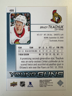 2025 2024-25 Upper Deck Young Guns Brady Tkachuk Parallel/Variety back