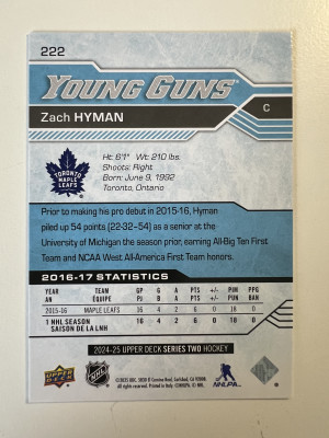 2025 2024-25 Upper Deck Young Guns Zach Hyman Parallel/Variety back