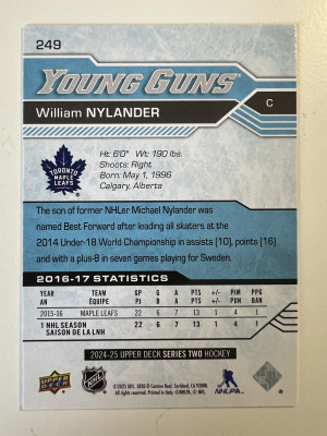 2025 2024-25 Upper Deck Series Two Young Guns William Nylander Parallel/Variety back