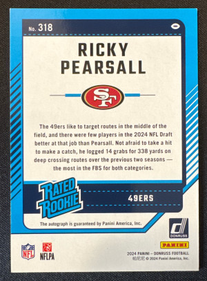 2024 Donruss Ricky Pearsall Green Rookie Auto back
