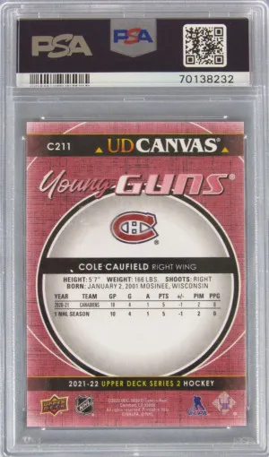 2021-22 Upper Deck Cole Caufield Young Guns Canvas Rookie PSA 10 back