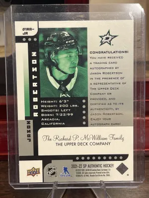 Jason Robertson 2021-2022 SP Authentic Retro Autograph 01RA-JR 95/99 Dallas Stars back