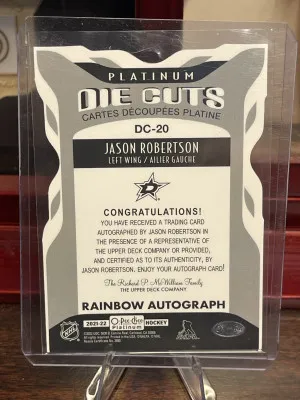 Jason Robertson O Pee Chee Platnium Die Cuts Rainbow Autograph SP DC-20 Dallas Stars back