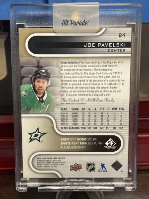 2022-2023 Joe Pavelski Upper Deck SP Game Used Gold Premium Memorabilia 10/15 #24 Autograph Dallas Stars back