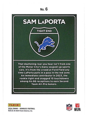 (Damaged) 2024 Panini Donruss - Downtown! Sam LaPorta #6 back