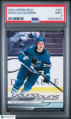 Macklin Celebrini 2024 Upper Deck Young Guns Rookie #451 PSA 9 front