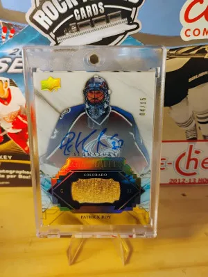 2019 UPPER DECK ENGRAINED PATRICK ROY SIGNATURE REMNANTS GOLD AUTO /15 front