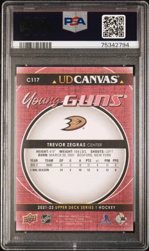 2021-22 Upper Deck UD Canvas #C117 Trevor Zegras Young Guns PSA 10 GEM MINT back