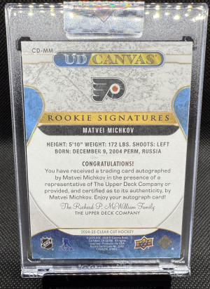 Matvei Michkov Canvas Rookie Debuts Signatures Gold Ink 1/1 back