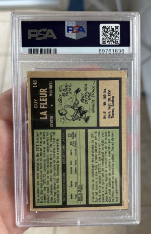 1971 O-Pee-Chee Rookie #148 Guy Lafleur PSA 2 back