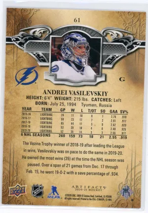 2020-21 Artifacts Copper #61 Andrei Vasilevskiy /299 back