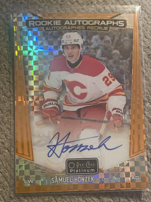 2024-25 O-Pee-Chee Platinum Orange Checkers /25 Auto Samuel Honzek #R-SH Rookie RC front