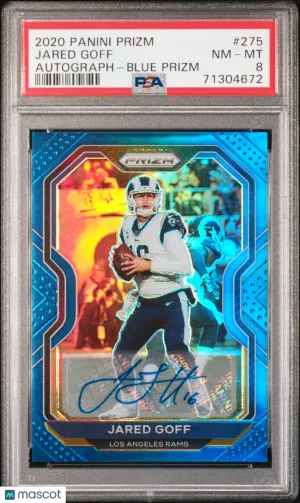 2020 Panini Prizm Jared Goff #275 Autograph Blue PSA 8 front