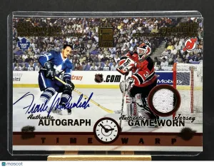 Brodeur Mahovlich 2003-04 Pacific Exhibit Time Warp Patch Auto /565 #224 front