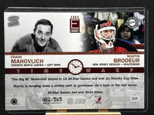 Brodeur Mahovlich 2003-04 Pacific Exhibit Time Warp Patch Auto /565 #224 back