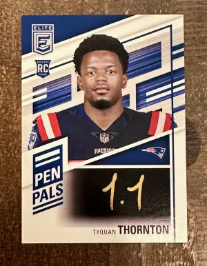 2022 Donruss Elite Tyquan Thornton Black Gold Ink Pen Pals Auto RC #PP-TT front