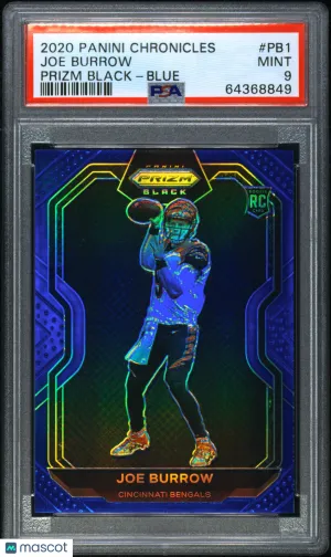 2020 Panini Chronicles Prizm Black Joe Burrow #PB1 Blue PSA 9 front