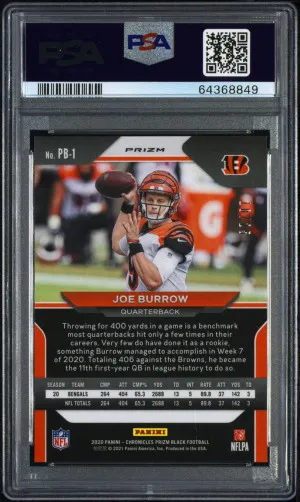2020 Panini Chronicles Prizm Black Joe Burrow #PB1 Blue PSA 9 back