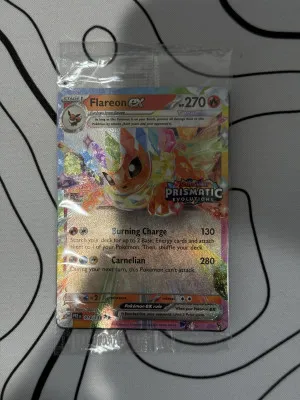 Pokemon Prismatic Evolutions Flareon Ex 014/131 Surprise Box Stamped Sealed front