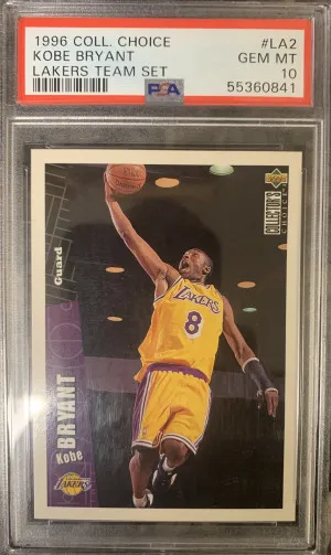 1996 COLLECTOR'S CHOICE LAKERS TEAM SET #LA2 KOBE BRYANT ROOKIE RC PSA 10 front