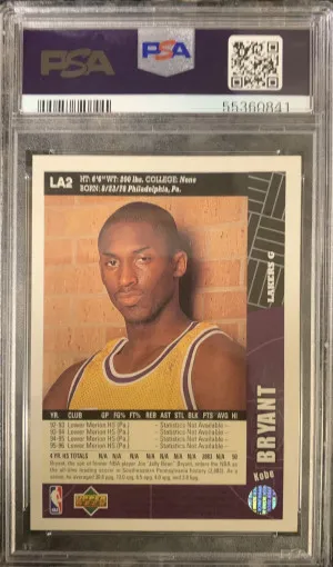 1996 COLLECTOR'S CHOICE LAKERS TEAM SET #LA2 KOBE BRYANT ROOKIE RC PSA 10 back