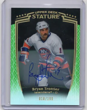 Bryan Trottier 2024-25 Upper Deck Stature Green On-Card Auto Card #057/199 front