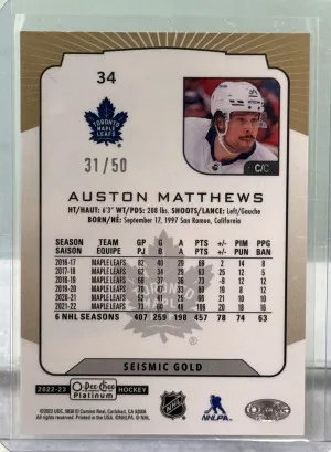 2022-23 OPC Platinum Seismic Gold /50 Auston Matthews back