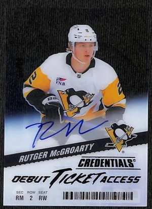 Rutger McGroarty Debut Ticket Access Auto /99 2024-25 Credentials Pittsburgh Penguins RC front