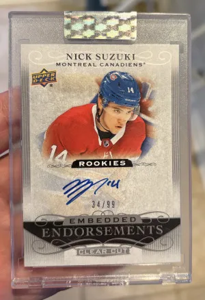 2019-20 UD Clear Cut Embedded Endorsements Rookies  34/99 #EE-NS Nick Suzuki front