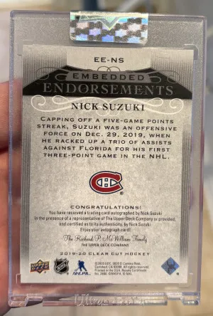 2019-20 UD Clear Cut Embedded Endorsements Rookies  34/99 #EE-NS Nick Suzuki back