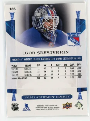 2022-23 Artifacts #136 Igor Shesterkin Ruby /499 back