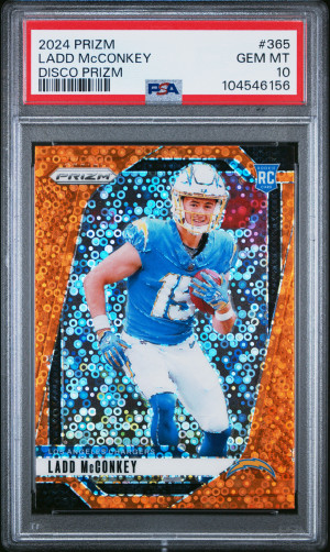 2024 Panini Prizm Ladd Mcconkey Disco Prizm Rookie PSA 10 front