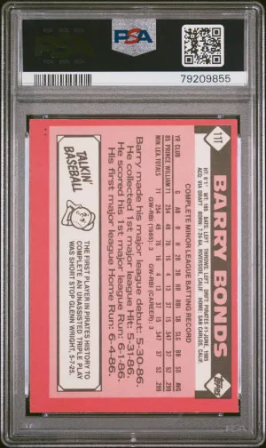 1986 Topps Traded Barry Bonds #11T PSA 7 back