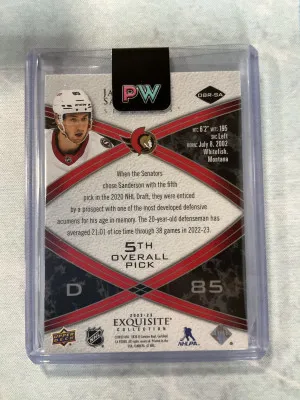 Upper Deck Exquisite Collection Rookie Jake Sanderson #DBR-SA 197/299 back