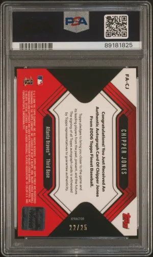 Chipper Jones 2006 Topps Finest XFractor Auto /25 #FA-CJ PSA 10 Atlanta Braves back