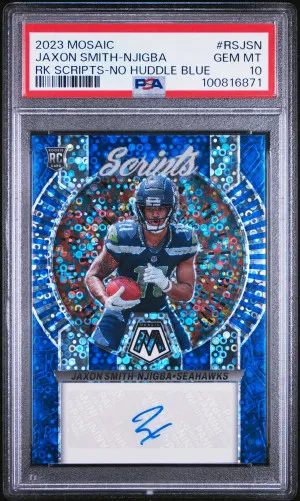 2023 Panini Mosaic Rookie Scripts Jaxon Smith-Njigba Rk Scripts-No Huddle Blue POP 5 front
