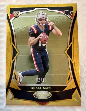 2024 Certified Drake Maye Gold Mirror FOTL 02/15 RC Extremely Rare front