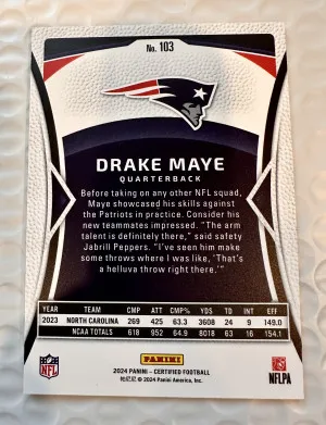 2024 Certified Drake Maye Gold Mirror FOTL 02/15 RC Extremely Rare back
