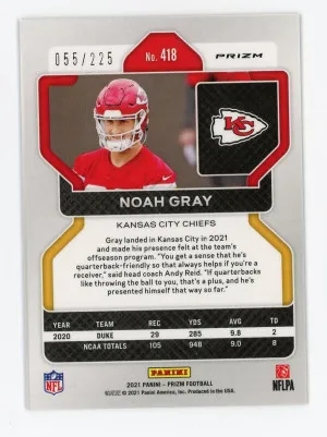 2021 Panini Prizm #418 Noah Gray Rookie Prizms Purple Ice 55/225 back