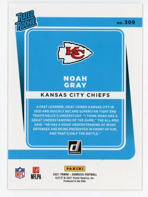 2021 Donruss #309 Noah Gray Rated Rookie Press Proof Silver 24/100 back