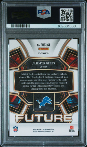 2023 Panini Select Select Future Jahmyr Gibbs Future-Gold Prizm #d/10 PSA 10 back