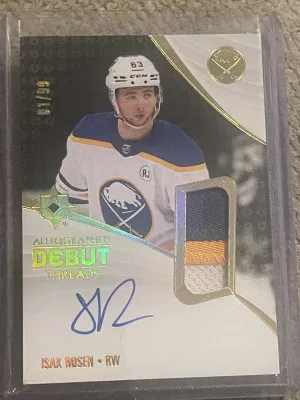 2023-24 UD Ultimate Autographed Debut Threads Isak Rosen RC Patch Auto /99 front