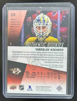 2023-24 Upper Deck SP Game Used Yaroslav Askarov Jersey #224 MEM RC Predators back