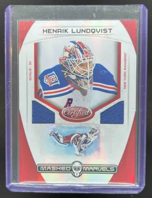 2011-12 Panini Certified Henrik Lundqvist Masked Marvels Materials 27/99 #15 MEM Rangers front