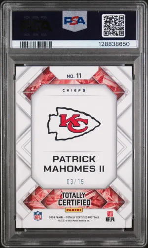 2024 Panini Totally Certified Totally Gems Patrick Mahomes II Totally Gems-Platinum 3/15 Kansas City Chiefs SSP back