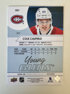 2025 2024-25 Upper Deck Young Guns Cole Caufield Young Guns Rookie back