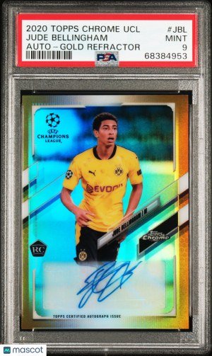 2020 Topps Chrome UEFA Champions AUTO Jude Bellingham Gold Refractor #/50 PSA 9 front