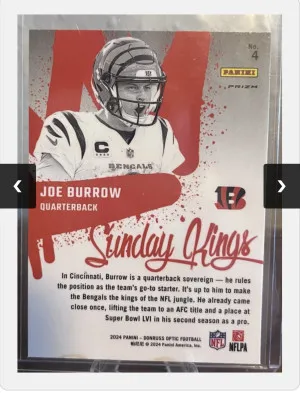 2024 Donruss Optic Joe Burrow Sunday Kings #4 CASE HIT. back