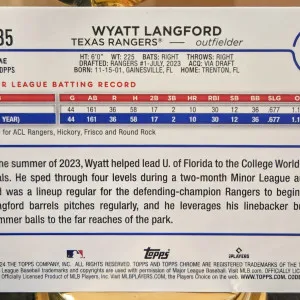 Wyatt Langford - 2024 Topps Chrome Update Series #USC35 (RC) Texas Rangers back